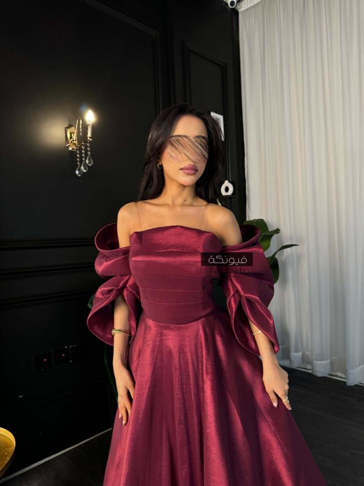 فستان برغندي تفته لمعه