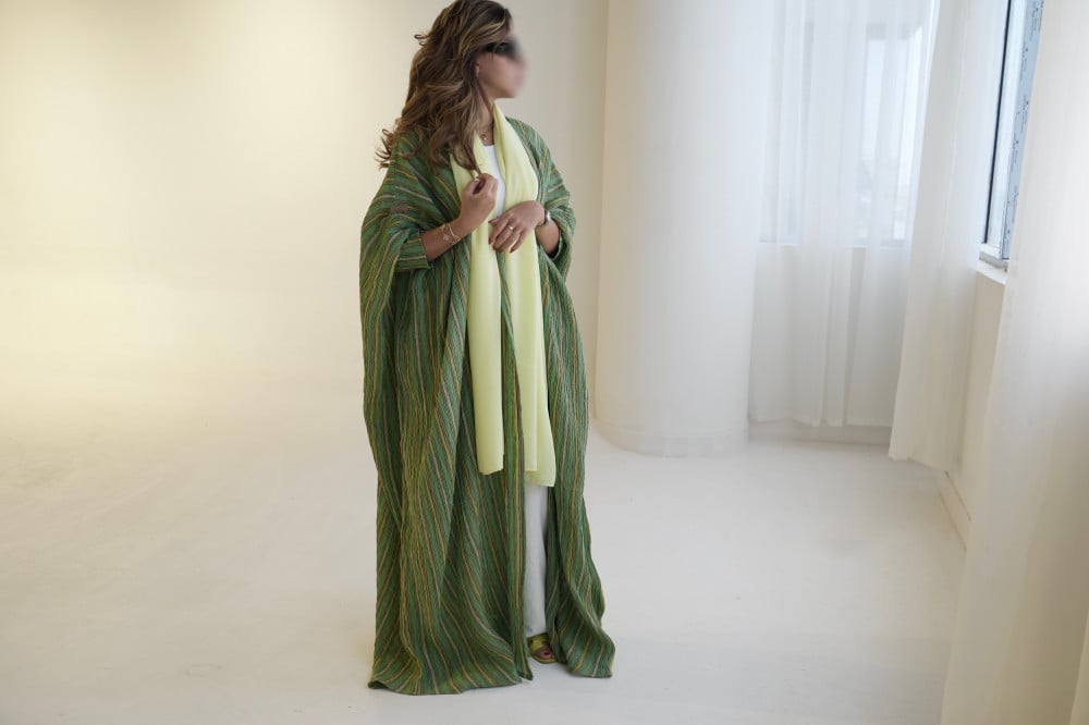عباية كولوش اخضر بقماش الينن
