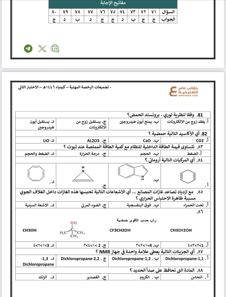 تجميعات أسئلة الرخصة المهنية كيمياء pdf