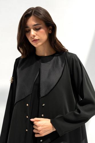 تسليم فوري - عبايه تفته أسود وكريب زيتي #102