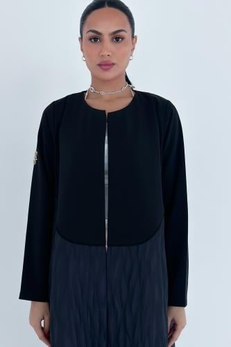 عبايه كريب ياباني اسود وتفته ايطالي اسود وبنفسجي #602