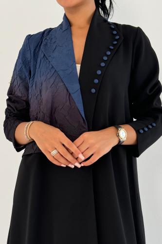 عباية كريب ياباني و تفتة بطرف مموج ازرق واسود #808