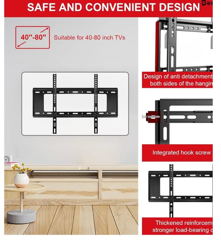 Wall Mount TV Stand, Fixed TV Bracket for Most 40-80 Inch LCD LED TV Screens, Universal Television Mount Stand, Heavy Duty TV Wall Mount, Holds up to 75kg and Max VESA 600 * 400mm (Style 5)