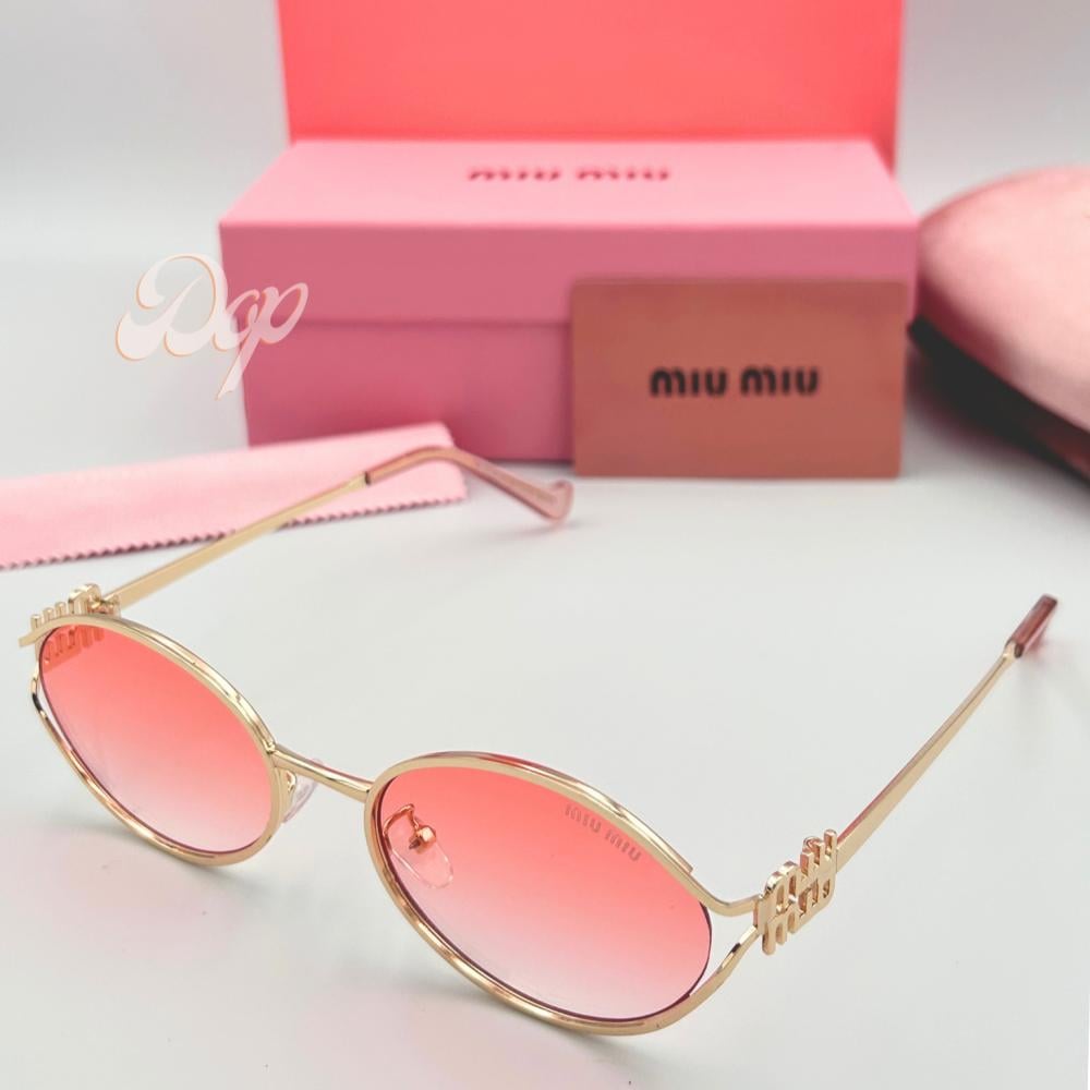 نظارة ميو ميو ذهبي بعدسة وردي مدرج