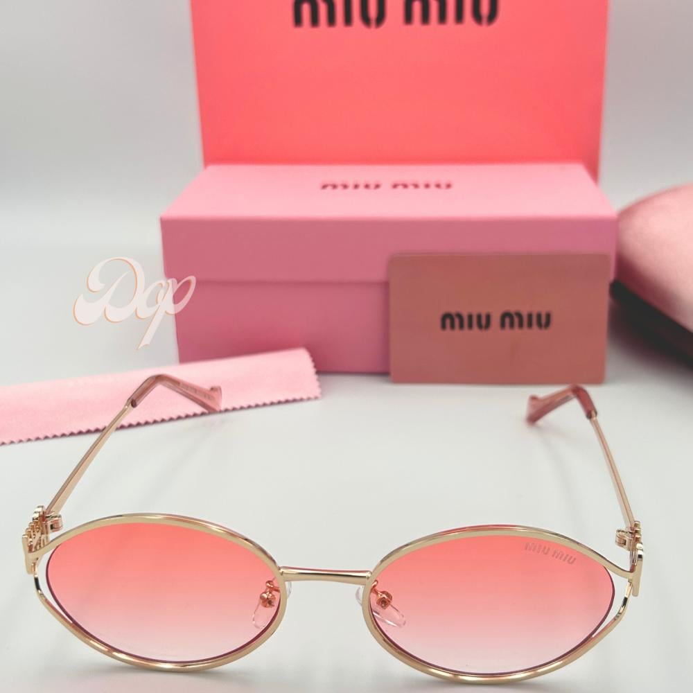 نظارة ميو ميو ذهبي بعدسة وردي مدرج