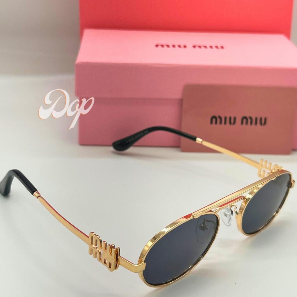 نظارة ميو ميو بإطار ذهبي بيضاوي