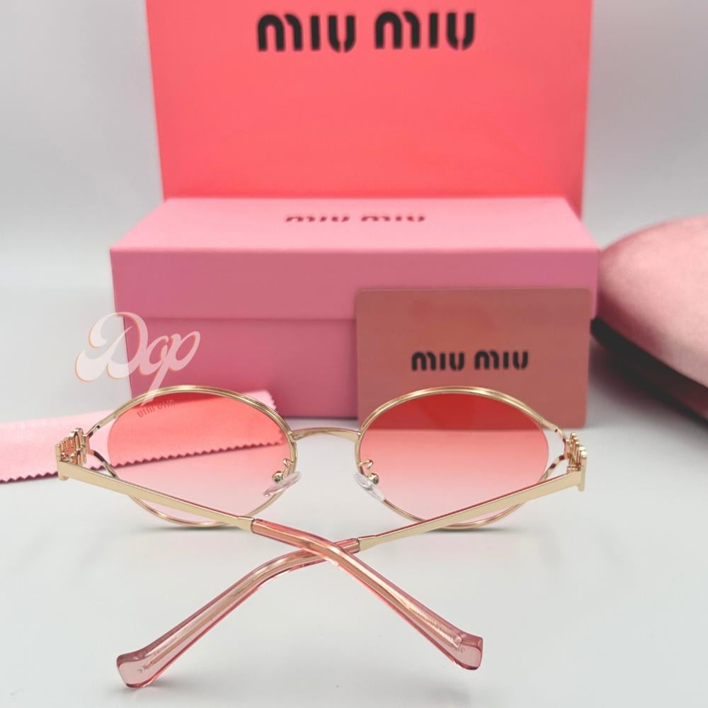 نظارة ميو ميو ذهبي بعدسة وردي مدرج