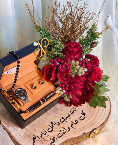 هدية طقم رجالي تنسيق الاغصان الذهبية