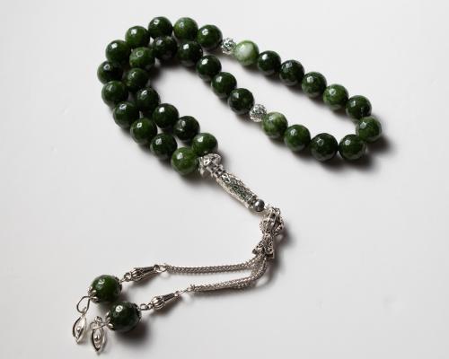Green Jade Agate Tasbih with 33 Beads Stone Store Prayer Beads