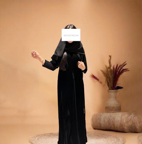 MM11 winter black velvet abaya