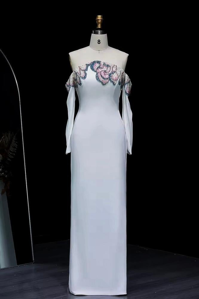 فستان سهرة لامع شك يدوي ضيق بأكمام