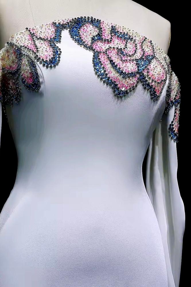 فستان سهرة لامع شك يدوي ضيق بأكمام