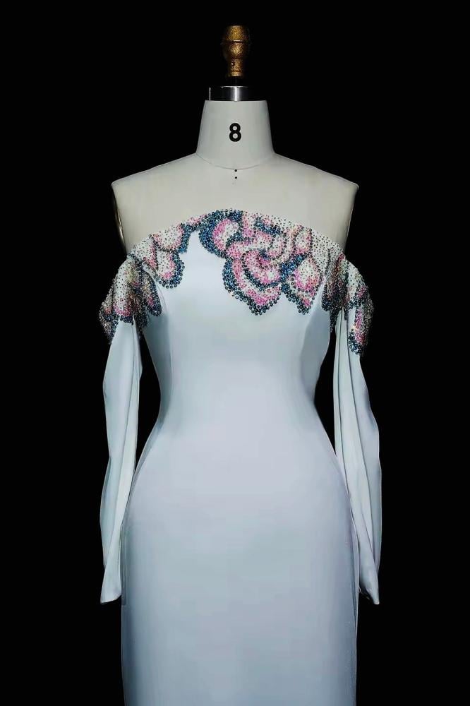 فستان سهرة لامع شك يدوي ضيق بأكمام