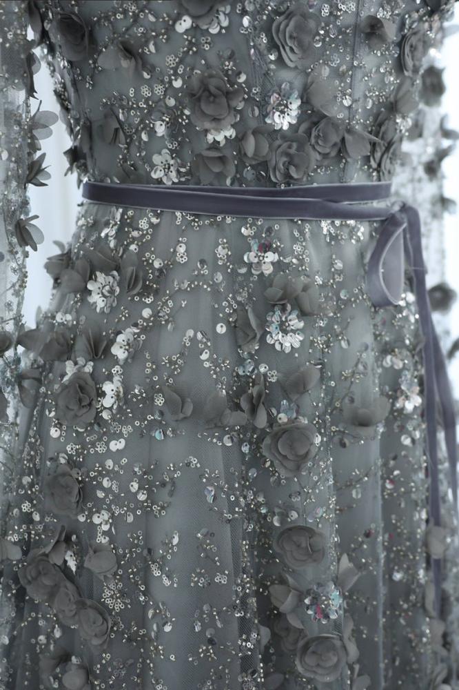 فستان سهرة مورد طويل بأكمام طويلة