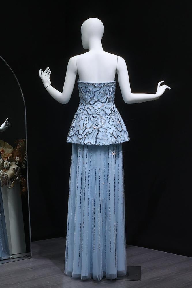 فستان سهرة طويل سماوي فاتح توب