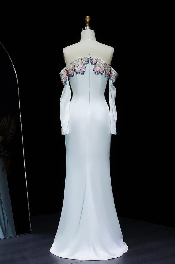 فستان سهرة لامع شك يدوي ضيق بأكمام