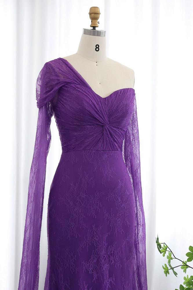 فستان سهرة دانتيل فرنسي أرجواني طويل