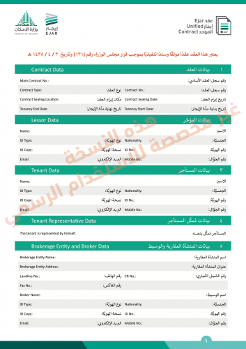 رسوم عقد ايجار سكني مدة عشر سنوات شامل المقابل الم...