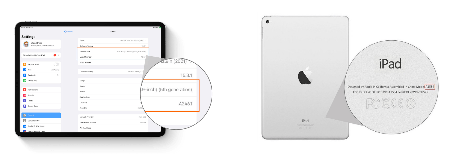 موقع رقم الموديل على الايباد