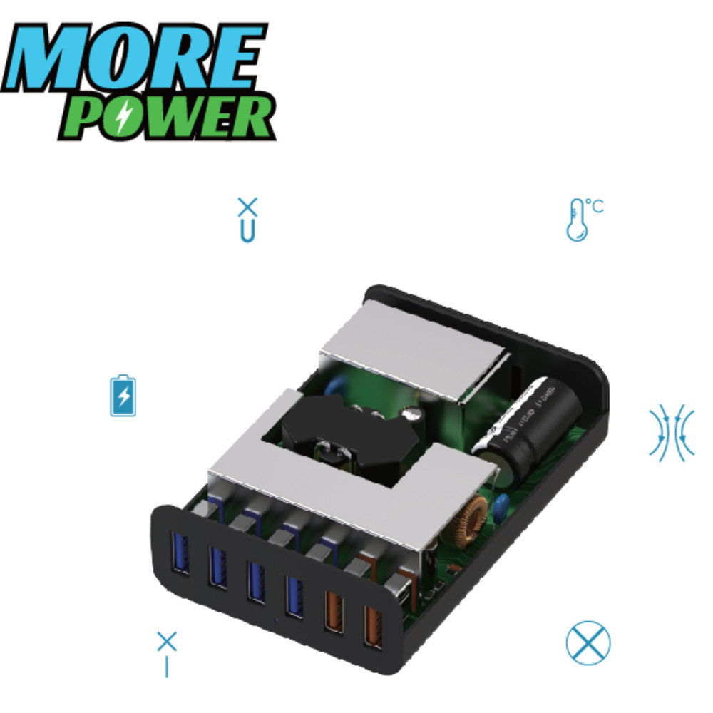 منصة شاحن بيت 60 واط 6 منافذ (مور باور) - ضمان سنتين