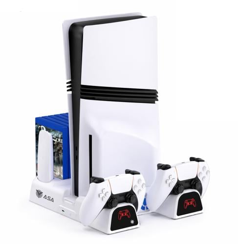 ASA Multi-function Cooling & Charging Stand for PS5, Slim, and Pro - Dual Controller Charger & Game Storage