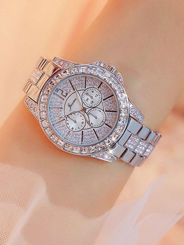 ساعة كوارتز بقرص بقرص مؤشر دائري بديكور حجر الراين