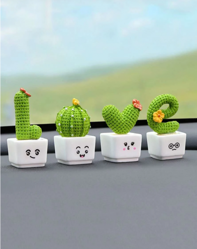 زينة بتصميم love بتصميم نباتات اصطناعية صغيرة 4 قطع