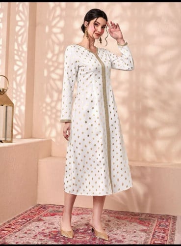 فستان بطباعة منقط ذهبي شريط متباين