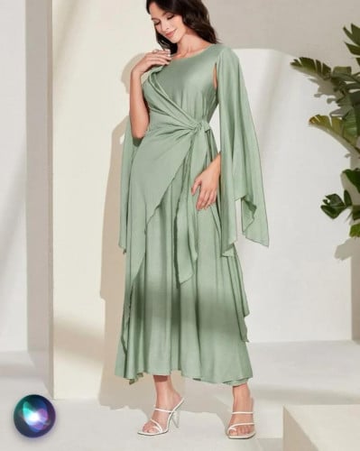 فستان اكمام عباءة بعقدة جانبية