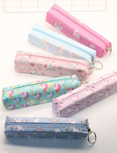 حقيبة أقلام رصاص لطيفة على شكل وحيد القرن للفتيات ، حقيبة مكياج ، حقيبة أدوات مكتبية من البولي يوريثان مع سحاب ، أدوات مدرسية