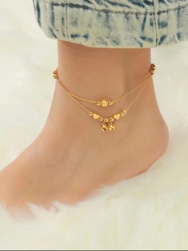 خلخال متعدد الطبقات بديكور خرز ذهبي