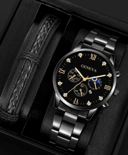 ساعة رجالية كوارتر مع قطعة سوار