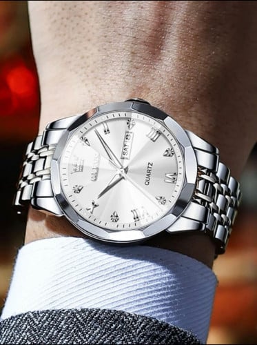 ساعة كوارتز بتقويم بديكور حجر الراين للرجال