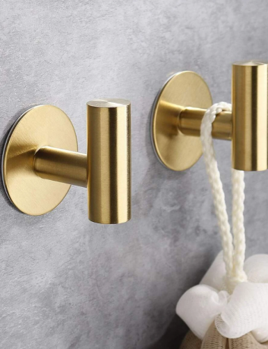 خطاف حائط لاصق من الفولاذ المقاوم للصدأ وخطاف حائط حمام ذهبي فرنسي لكرات الحمام ومنشفة الحمام ويتحمل ما يصل إلى 500 جرام / 1.1 رطل