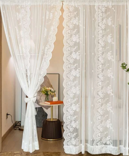 ستارة شفافة لوحة واحدة مطرز بأزهار 140*145