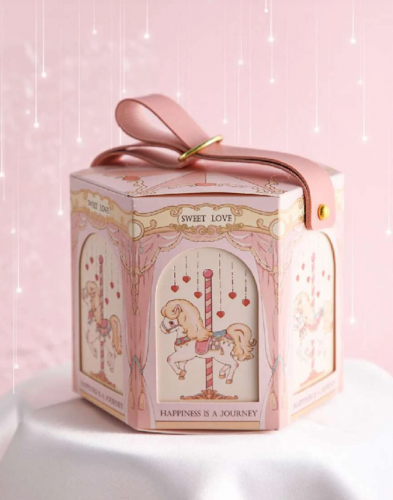 صندوق تغليف هدايا برسم كرتونية وصندوق حلوى من الورق الوردي اللطيف وصندوق تخزين هدايا أعياد الميلاد للفتيات الصغيرات
