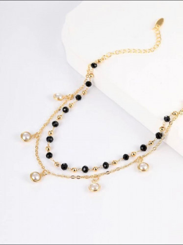 خلخال متعدد الطبقات بتعليقة لؤلؤ صناعي