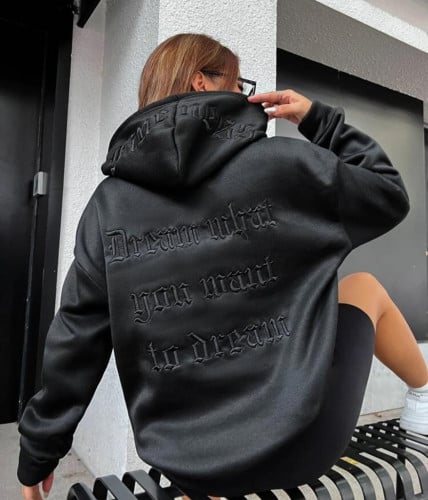 هودي بطباعة أحرف جيب الكنغر منخفض الاكتاف