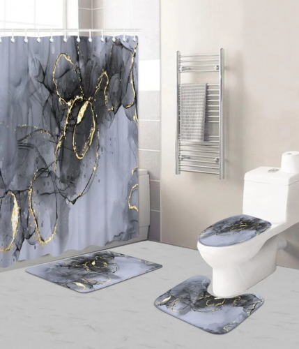 1 قطعة سجادة حمام بنمط رخامي أو ستارة دش