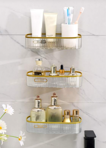 رف تخزين الحمام الخالي من الثقب 9.64 بوصة، يحمل ما يصل إلى 3 كجم 6.61 رطل مثبت على الحائط في المطبخ والحمام ورف تخزين المرحاض قطعة واحدة