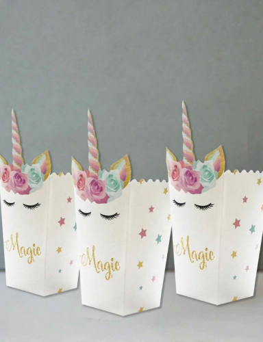 صندوق تغليف الهدايا ورق هدية مضحك مزخرف بوحيد القرن للحفلة 6قطعات/طقم