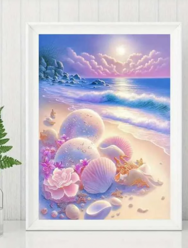 طقم واحد لوحة ماسي DIY بدون شاطئ بحر و نمط صدف لوحة غير مؤطرة بلوري DIY الى منزل هدية