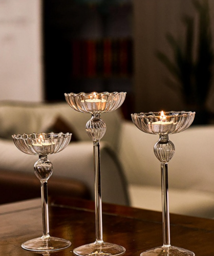 قطعة واحدة شفاف بتصميم زهرة حامل شمعة بدون حديث زجاج موقف شمعة الى منزل زخارف