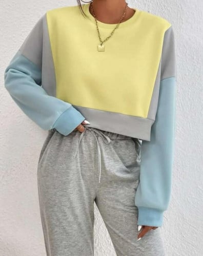 قميص ثقيل الوان متباينة منخفض الاكتاف