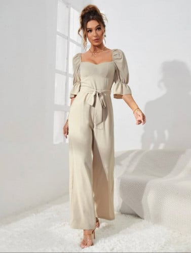 بدسويت بساق واسع و اكمام منخفضة بحزام