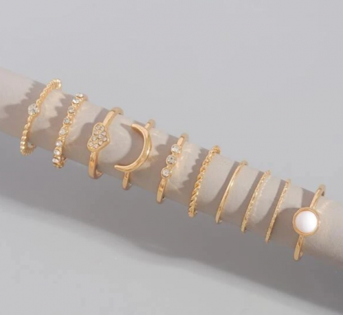 خواتم مزينة ببزخرفة قلب و قمر 10 قطع