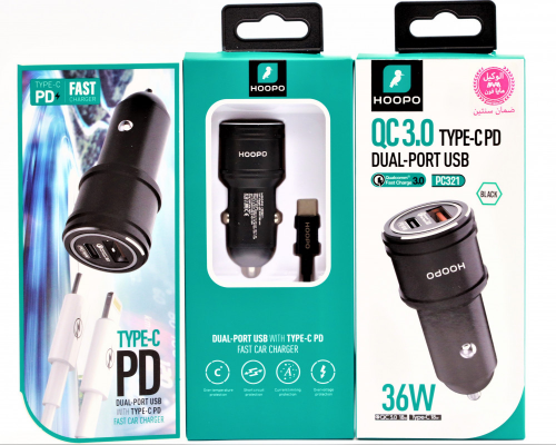 شاحن سيارة أصلي يدعم تقنية الشحن السريع  PD ماركة HOOPO