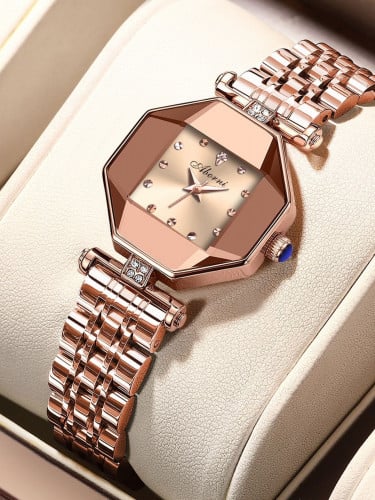 ساعة كوارتز بديكور حجر الراين مضلع