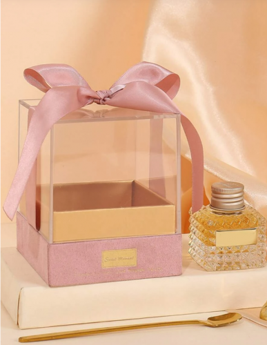 صندوق هدايا هدية مبسط شفاف مزخرف بعقدة الفراشة الى حفلة قطعة واحدة