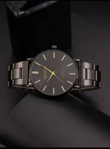 ساعة اسود رجالي بحزام سبائك الزنك